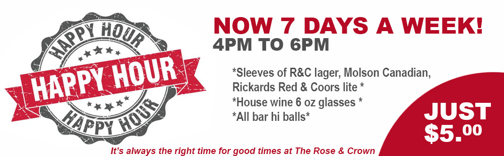 Happy Hour at the Rose & Crown Pub Small Banner